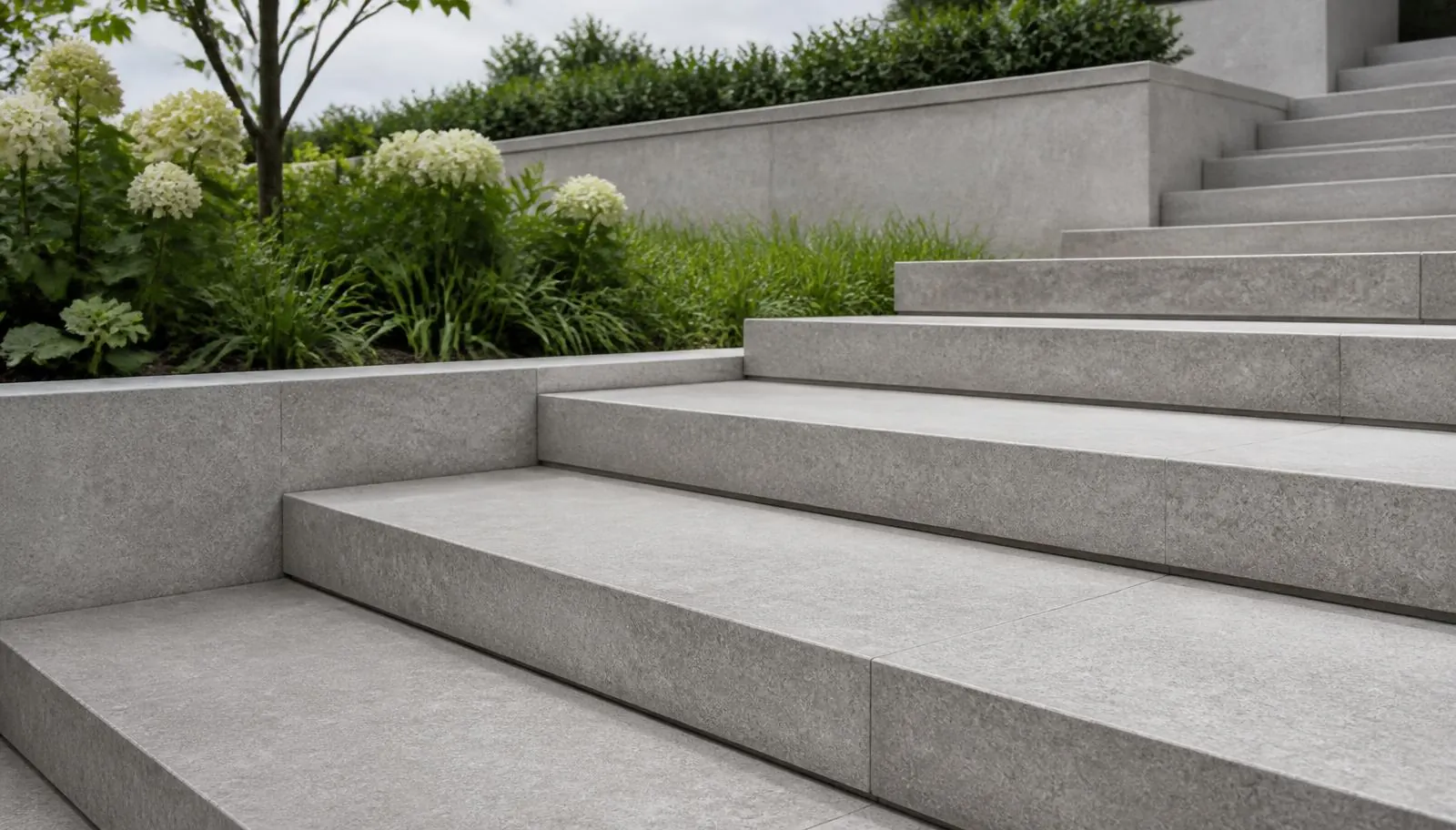 Indicative visualisation of external Shahabad limestone stair treads with sawn edges